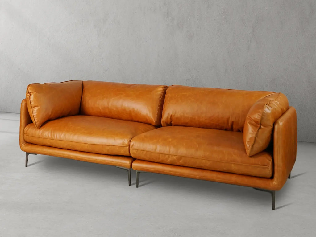 Mercury Long Arm Leather & Mental Sofa