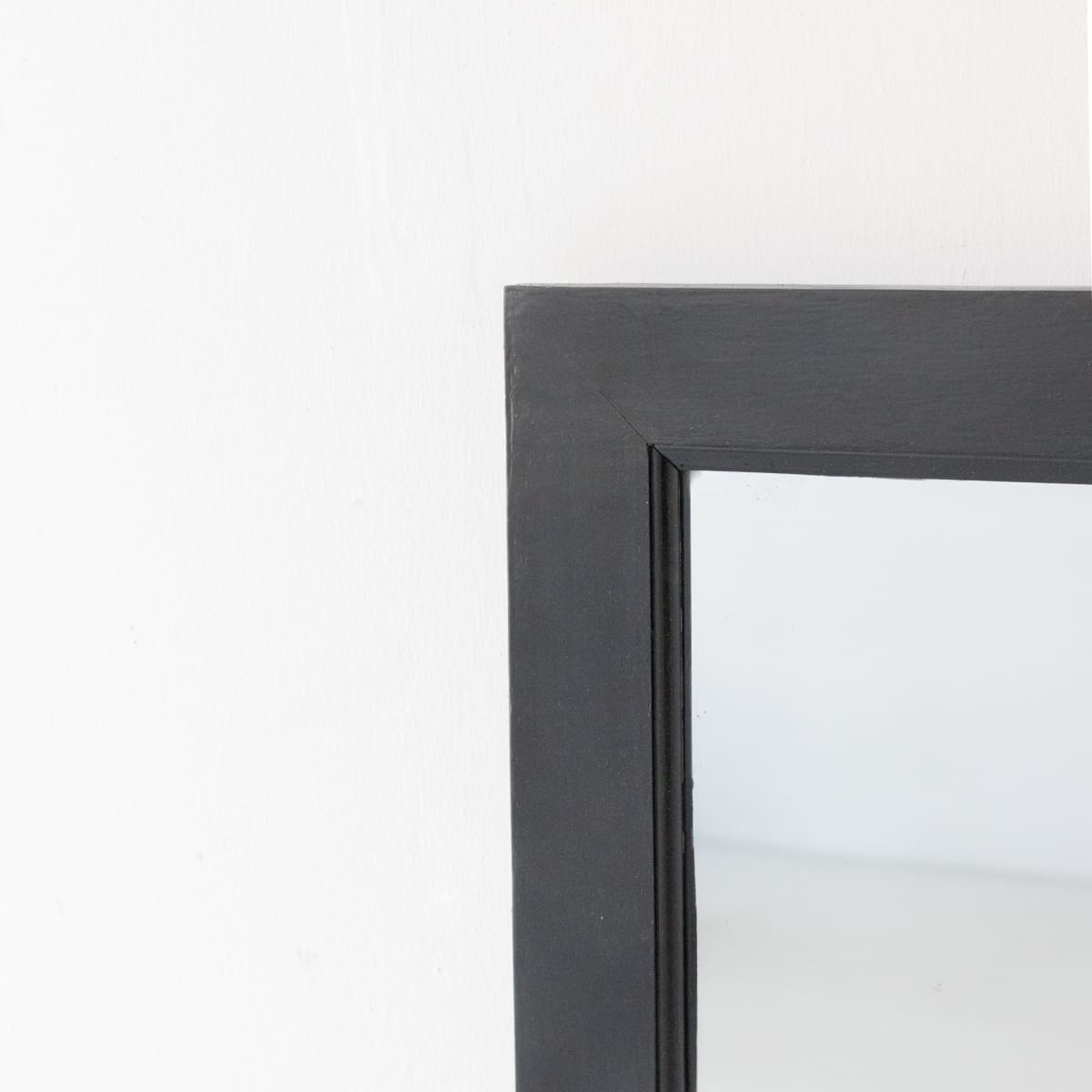 Vintage French Bistro Wall Mirror with Waxed Black Frame