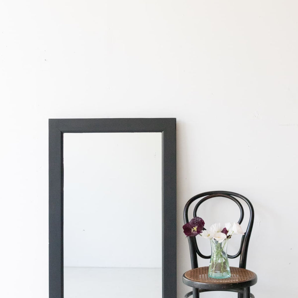 Vintage French Bistro Wall Mirror with Waxed Black Frame